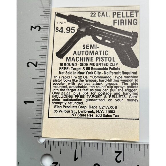 Elan Products Semi Automatic Pellet Pistol Mini Print Ad 1980 Vintage Lynnbrook - Picture 2 of 6